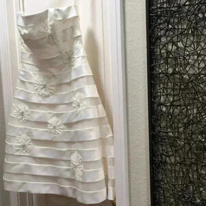 Strapless tea length Summer Wedding Dress from David’s Bridal